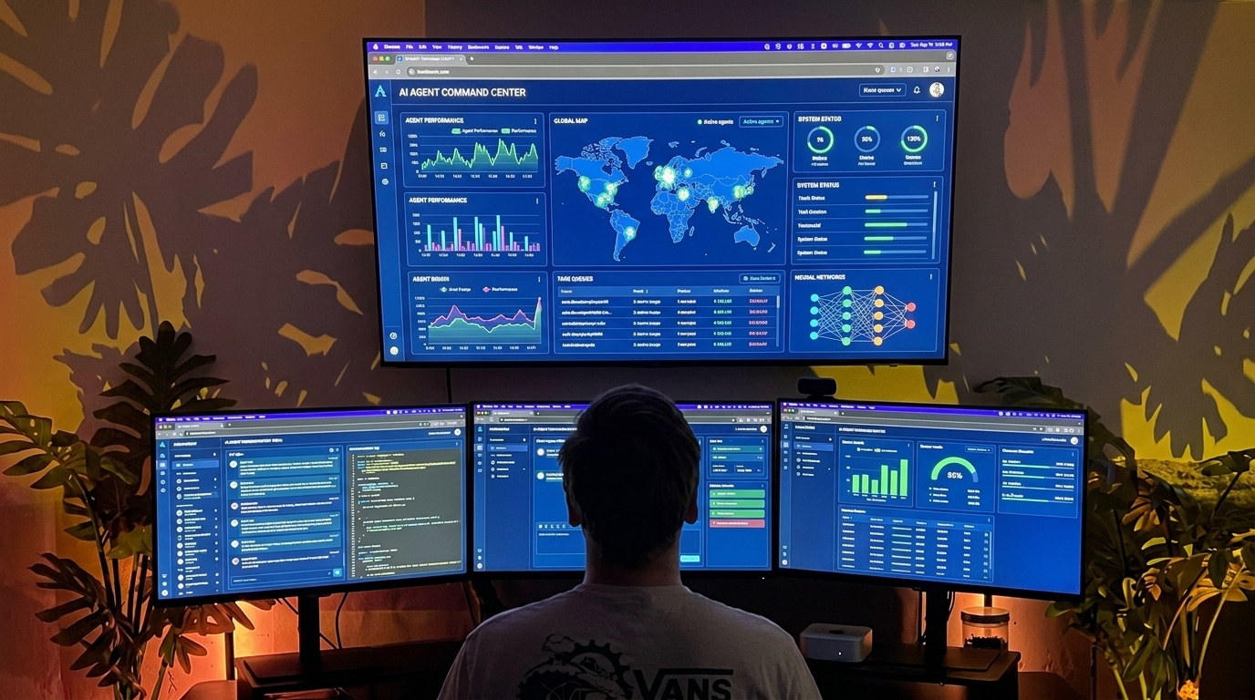 Painel de controle dos agentes de IA da PraxAI — AI Agent Command Center